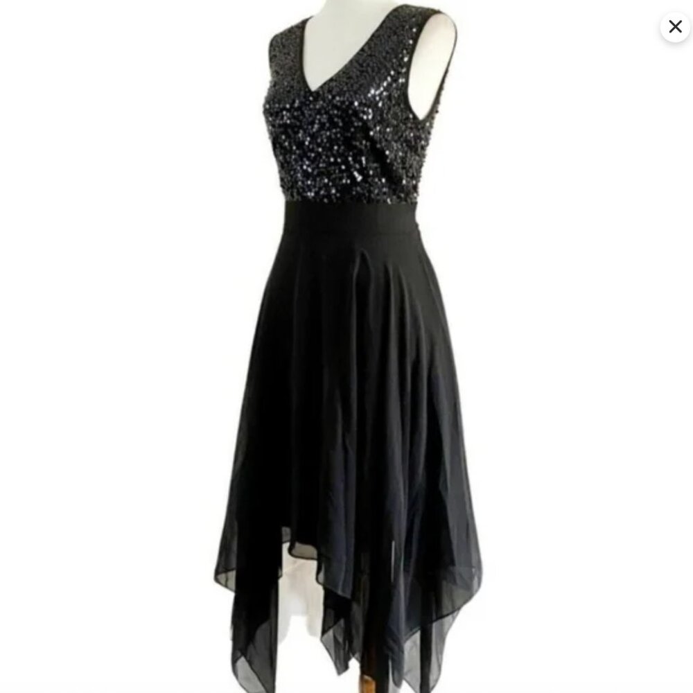 Venus V-neck sequin handkerchief dress cocktail party Size 8 - Picture 2 of 9